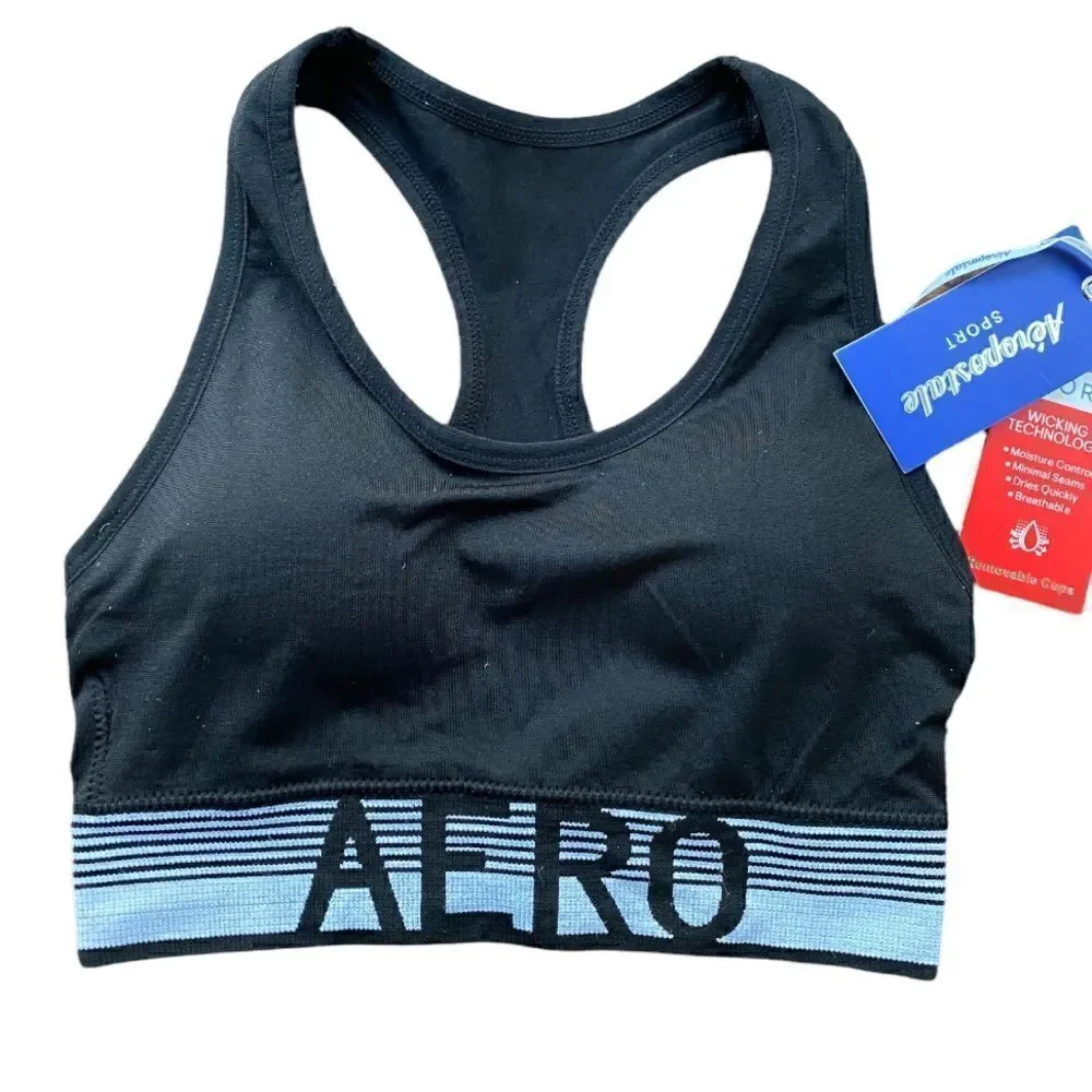 AEROPOSTALE Black Logo Band Racerback Sports Bra